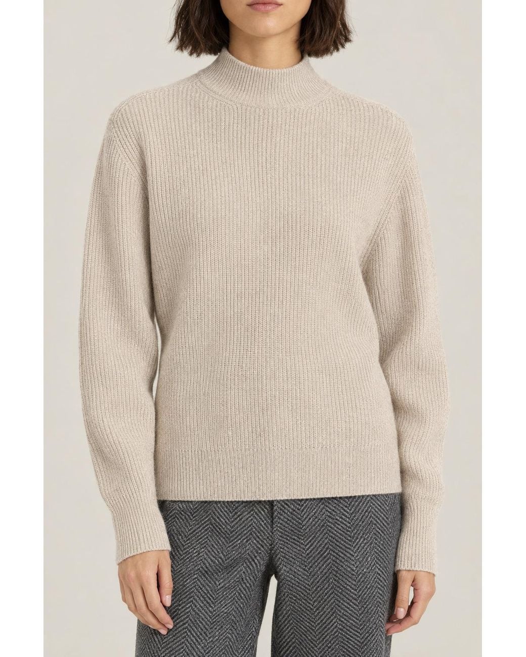Brunello Cucinelli Natural Light Wool Ribbed Mock Neck Sweater Clothing