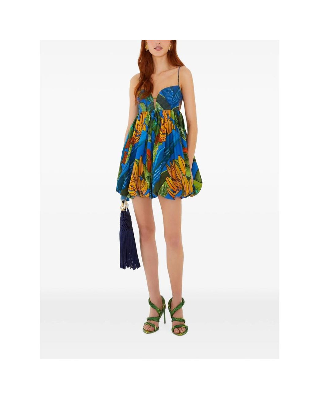 Farm Rio Blue Banana Grapes Sleeveless Organic Cotton Mini Dress