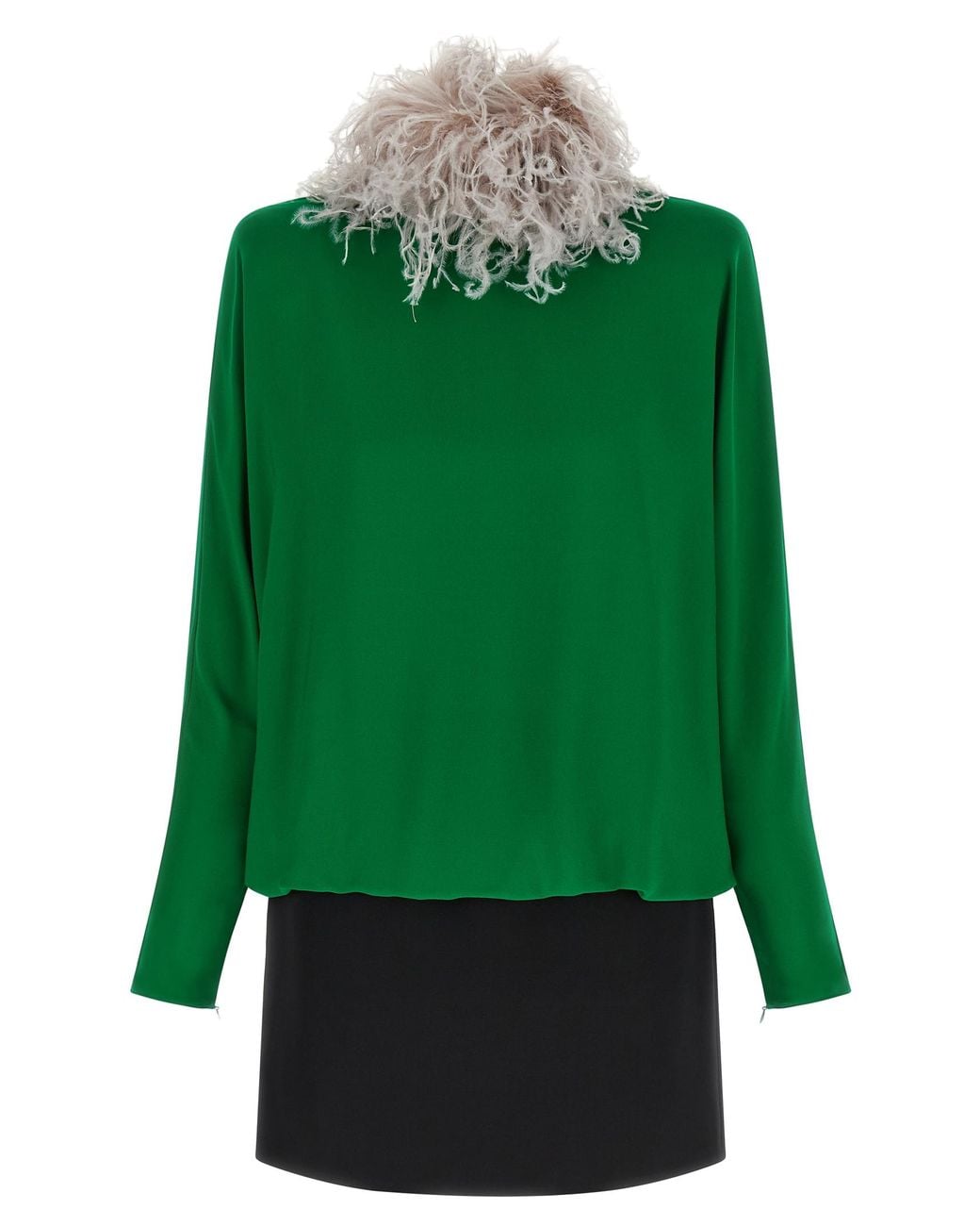 Valentino Garavani Green Feather-Trimmed Silk Dress