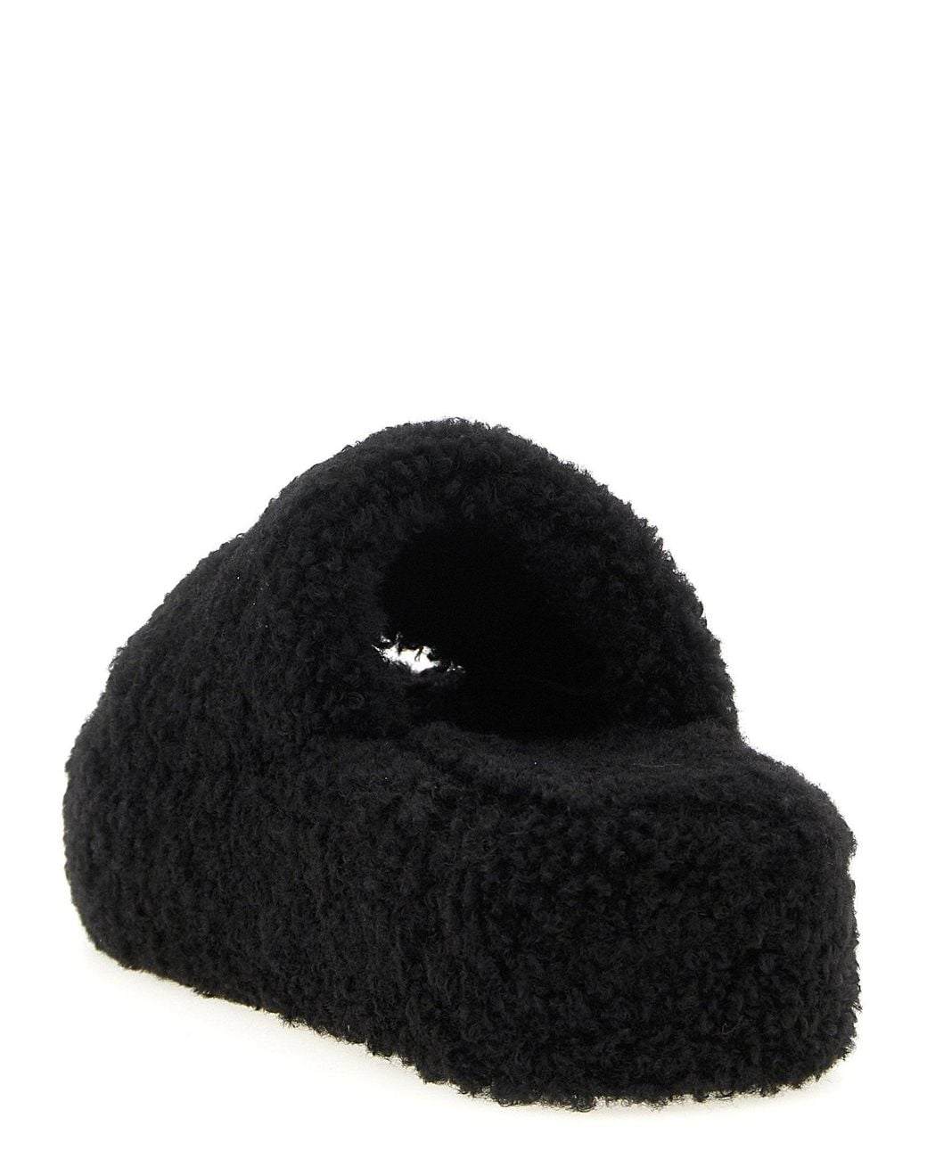 Balenciaga Black Furry Platform Slide