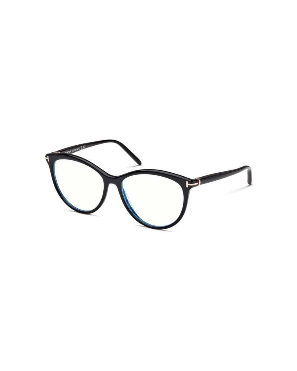 Tom Ford Black Eyeglasses Round Full Rim, Shiny Frame And Clear--Light Block Lenses Lens Ft5990-B001 Sunglasses