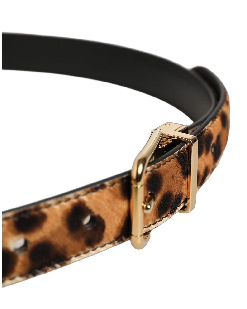 Dolce & Gabbana White Leopard Calf Hair Tone Buckle Belt Fur