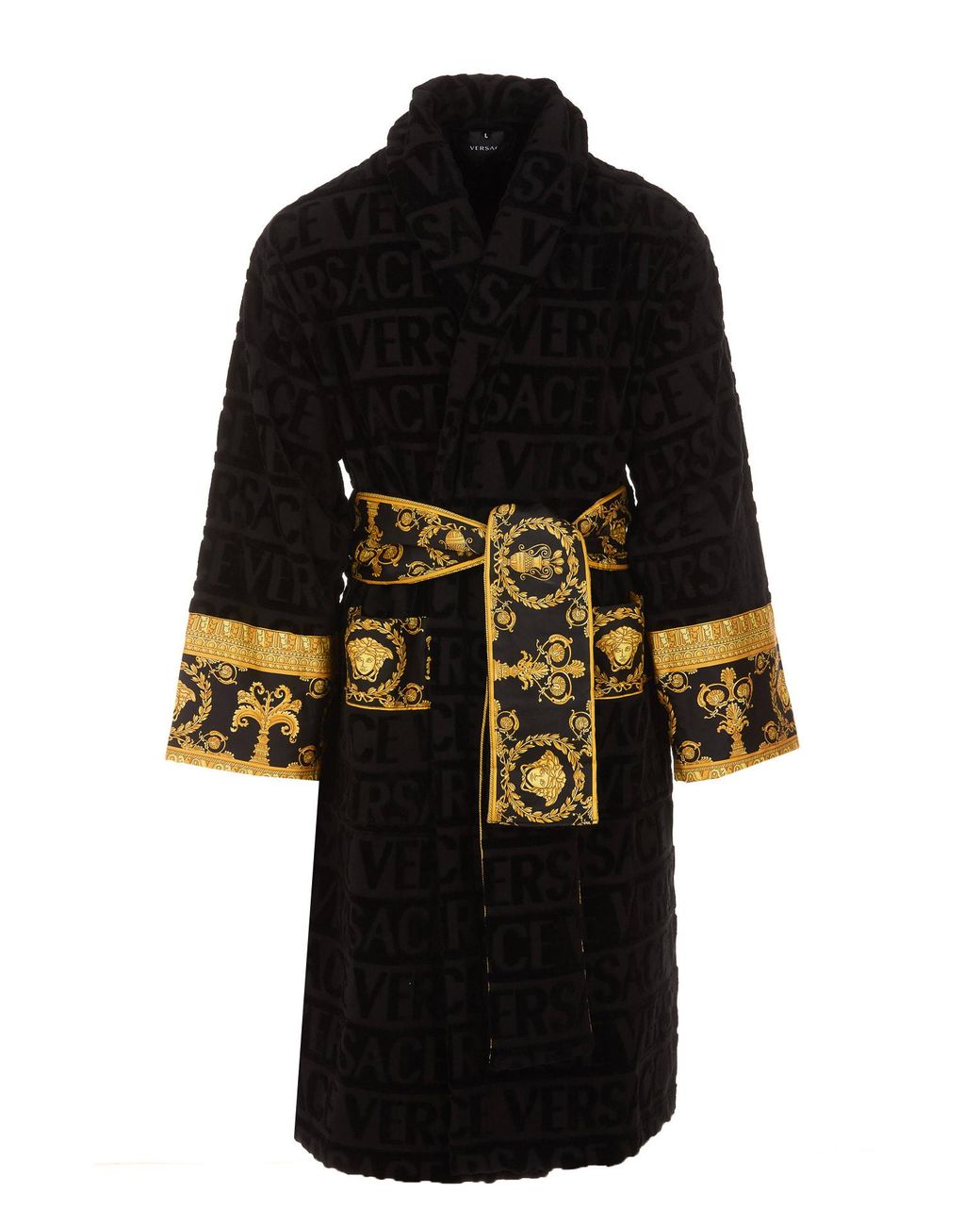 Versace Cotton Barocco Logo Bathrobe in Black for Men Lyst UK