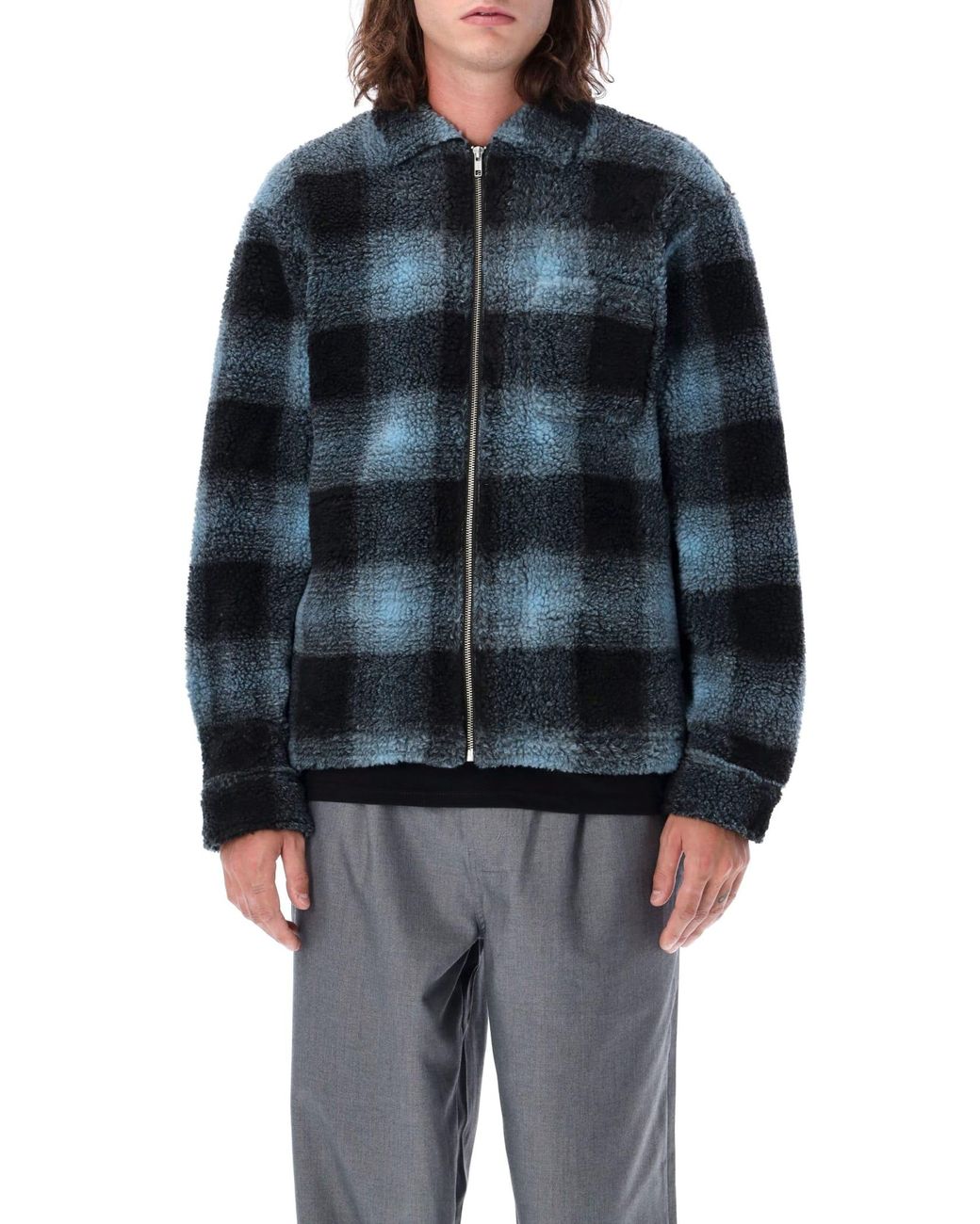 Stussy Shadow Plaid Sherpa Zip Shirt in Blue for Men | Lyst