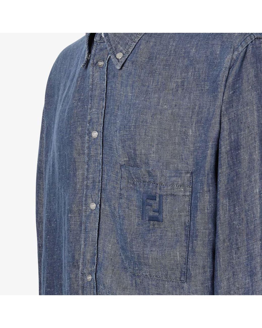 Fendi Blue Fendi Denim Button-Down Shirt for men