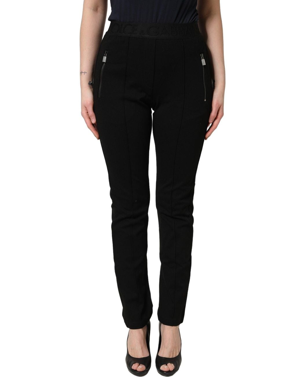 Dolce & Gabbana Black Viscose Mid Waist Skinny Trouser Pants Elastane Nylon