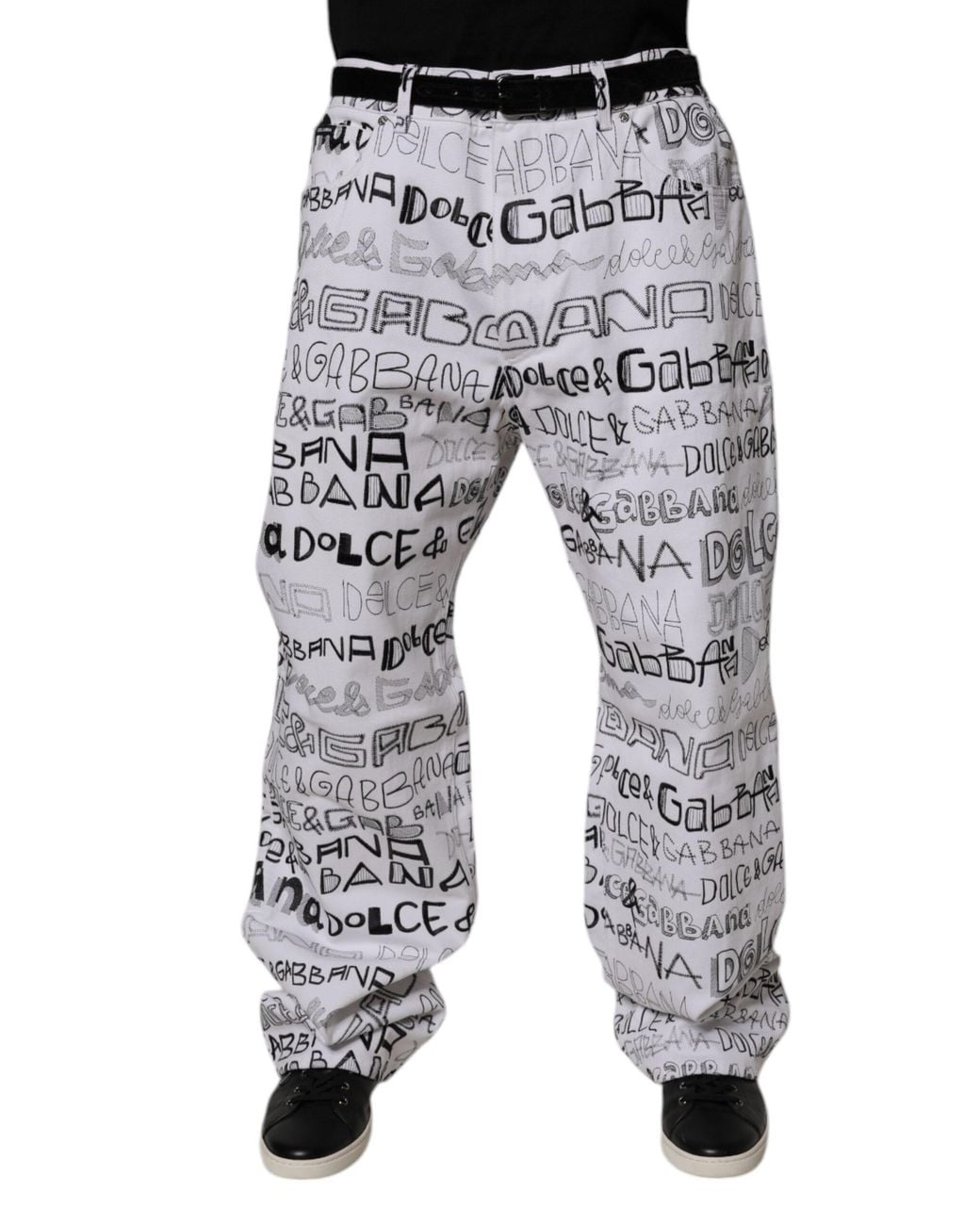Dolce & Gabbana Gray Logo Print Straight Denim Jeans for men