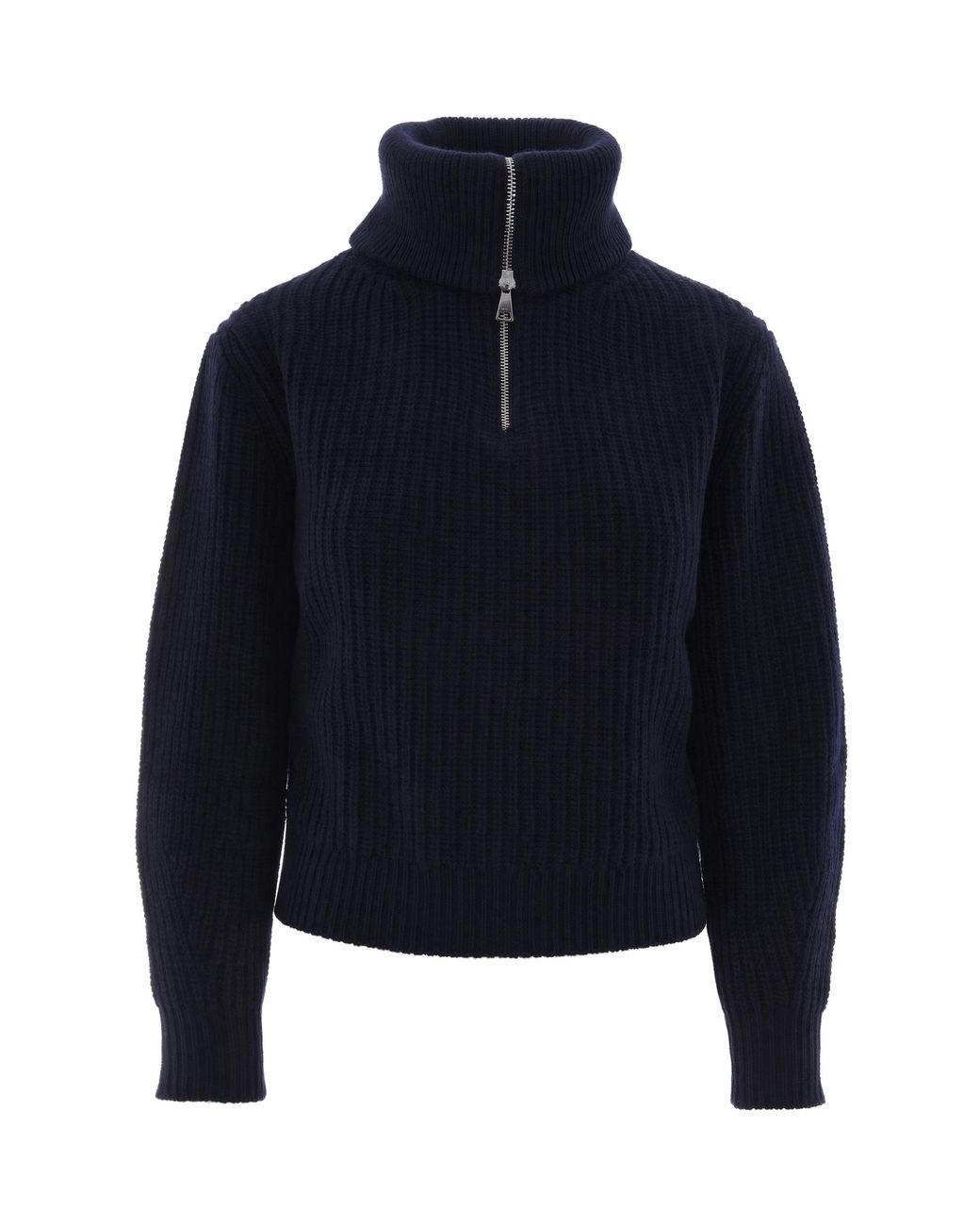 Weekend by Maxmara Blue Half-Zip Ribbed Virgin Wool Sweater Tops