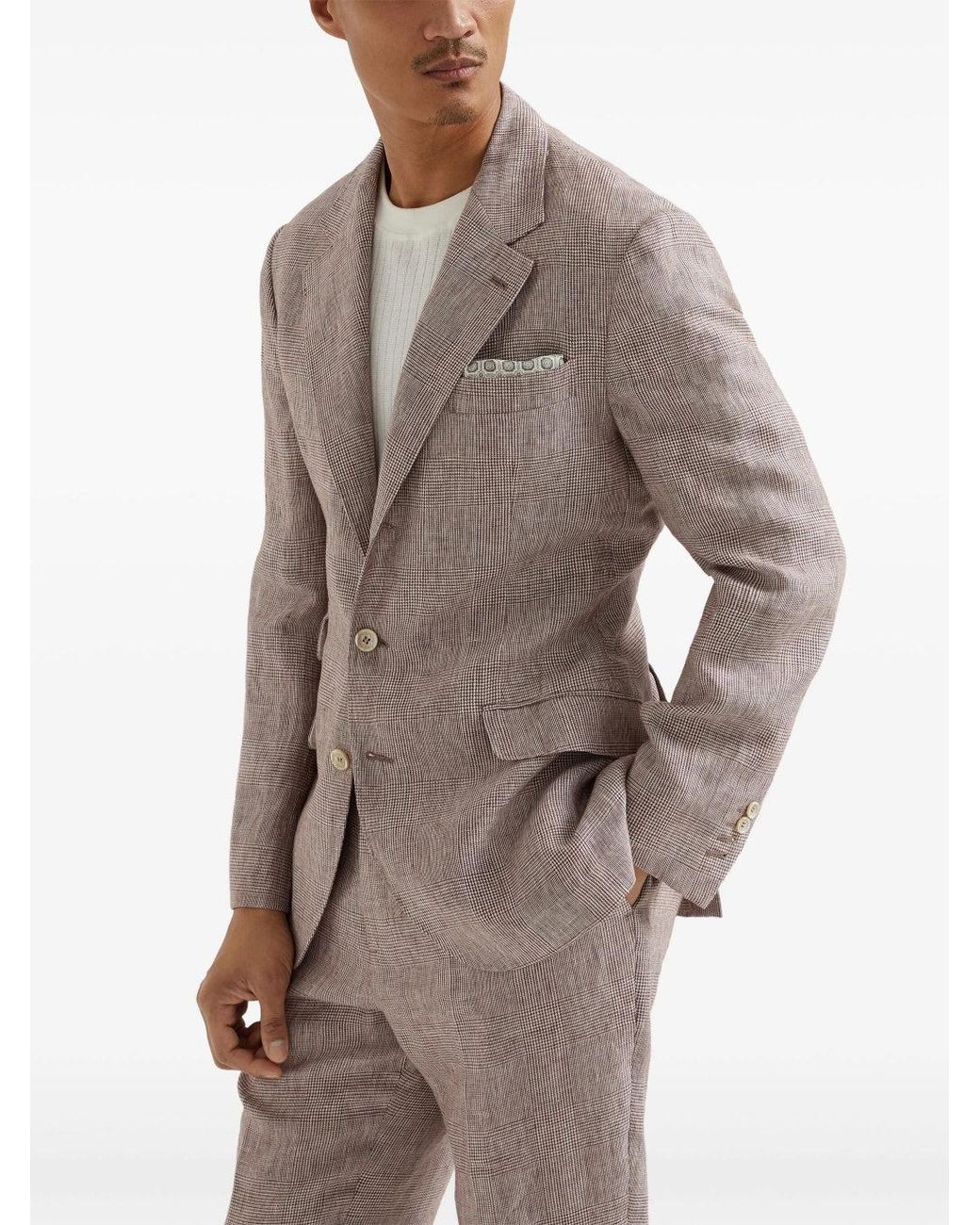 Brunello Cucinelli Gray Light Linen Check Blazer for men