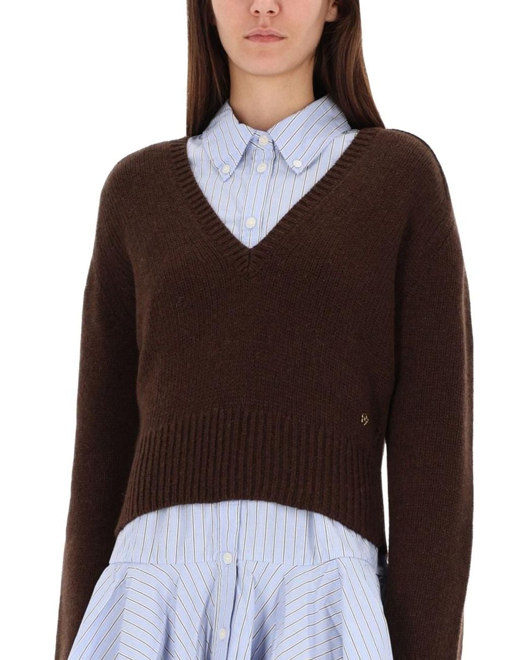 Ganni Brown Ganni Wool & Yak Blend V-Neck Sweater