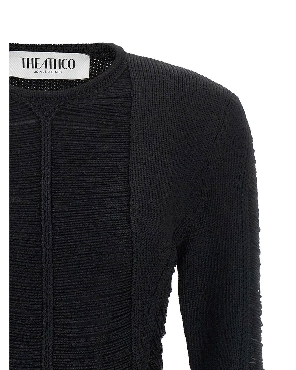 The Attico Black Fringed Knit Dress