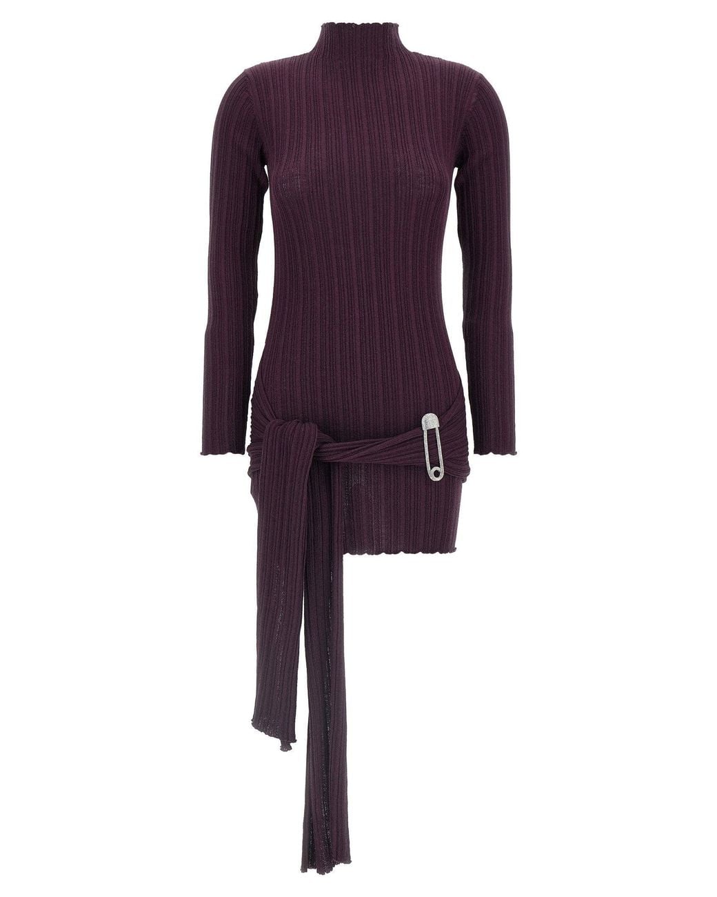 GIUSEPPE DI MORABITO Purple Ribbed Merino Wool Blend Dress