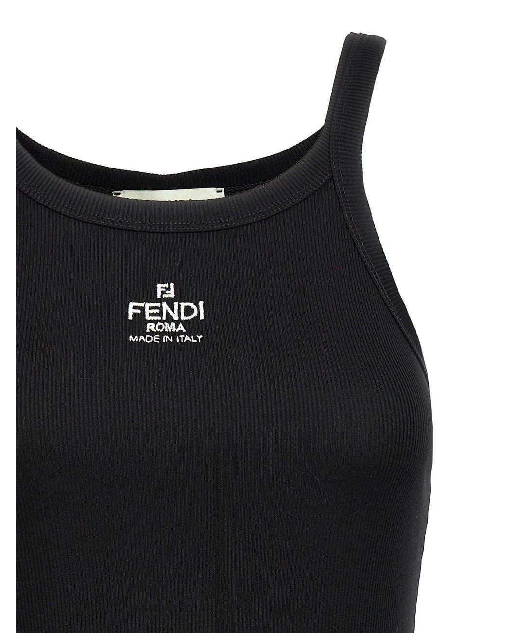 Fendi Black Logo-Embroidered Tank Top