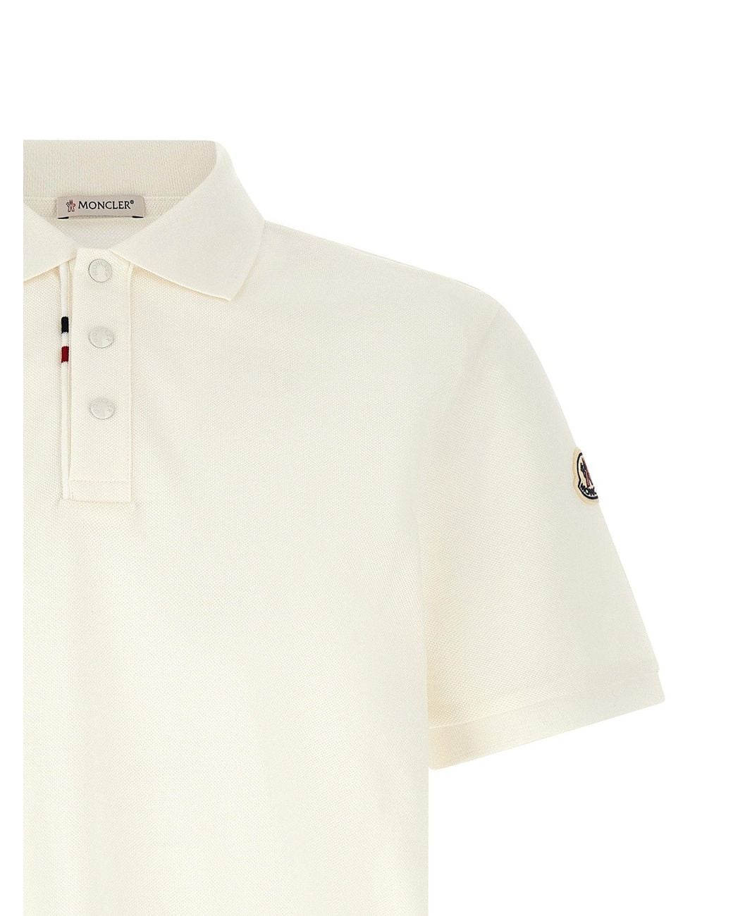 Moncler White Logo-Patch Cotton Piqué Polo Shirt for men
