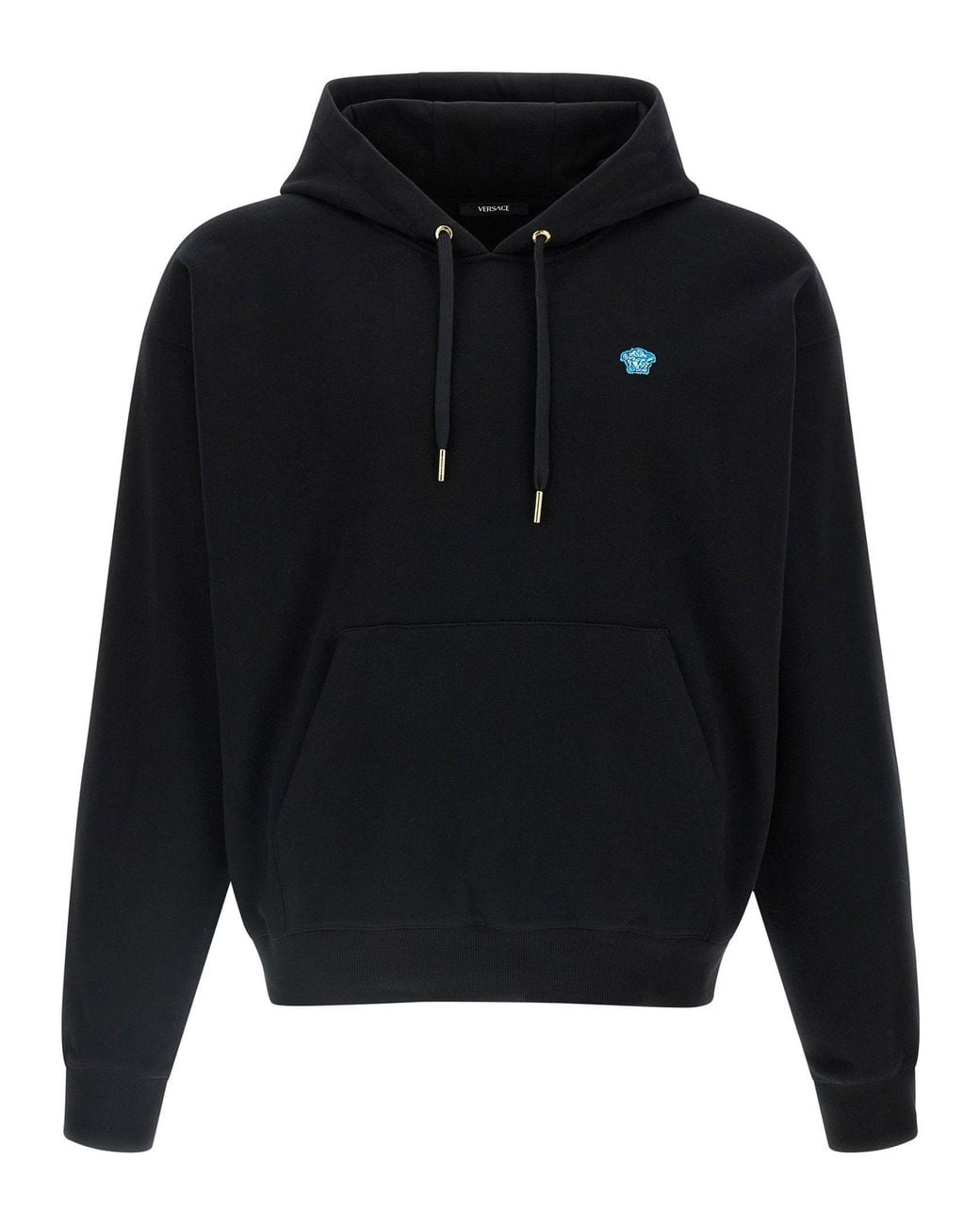 Versace Blue Medusa-Patch Cotton Hoodie for men