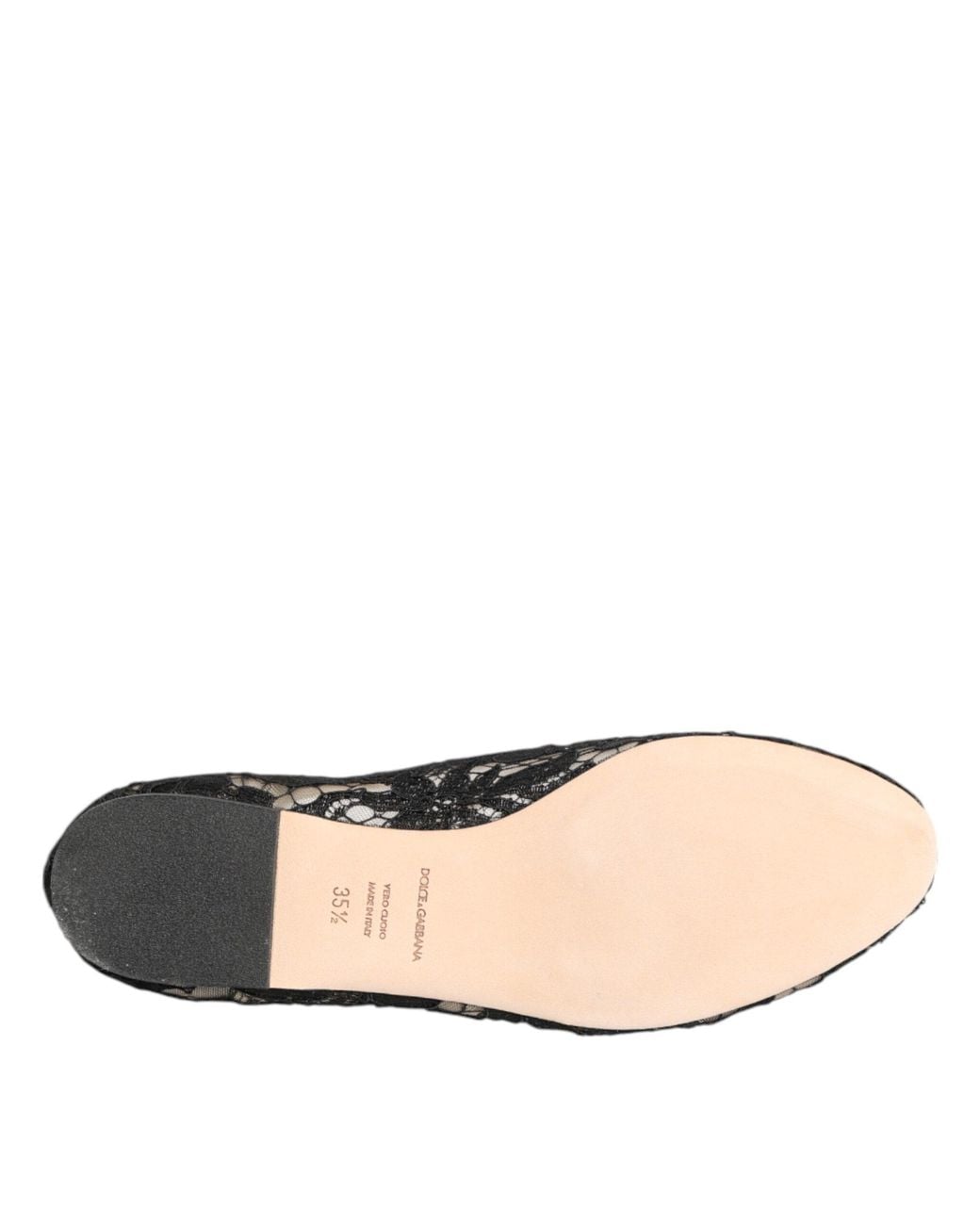 Dolce & Gabbana Black Lace Flat Shoes Crystal