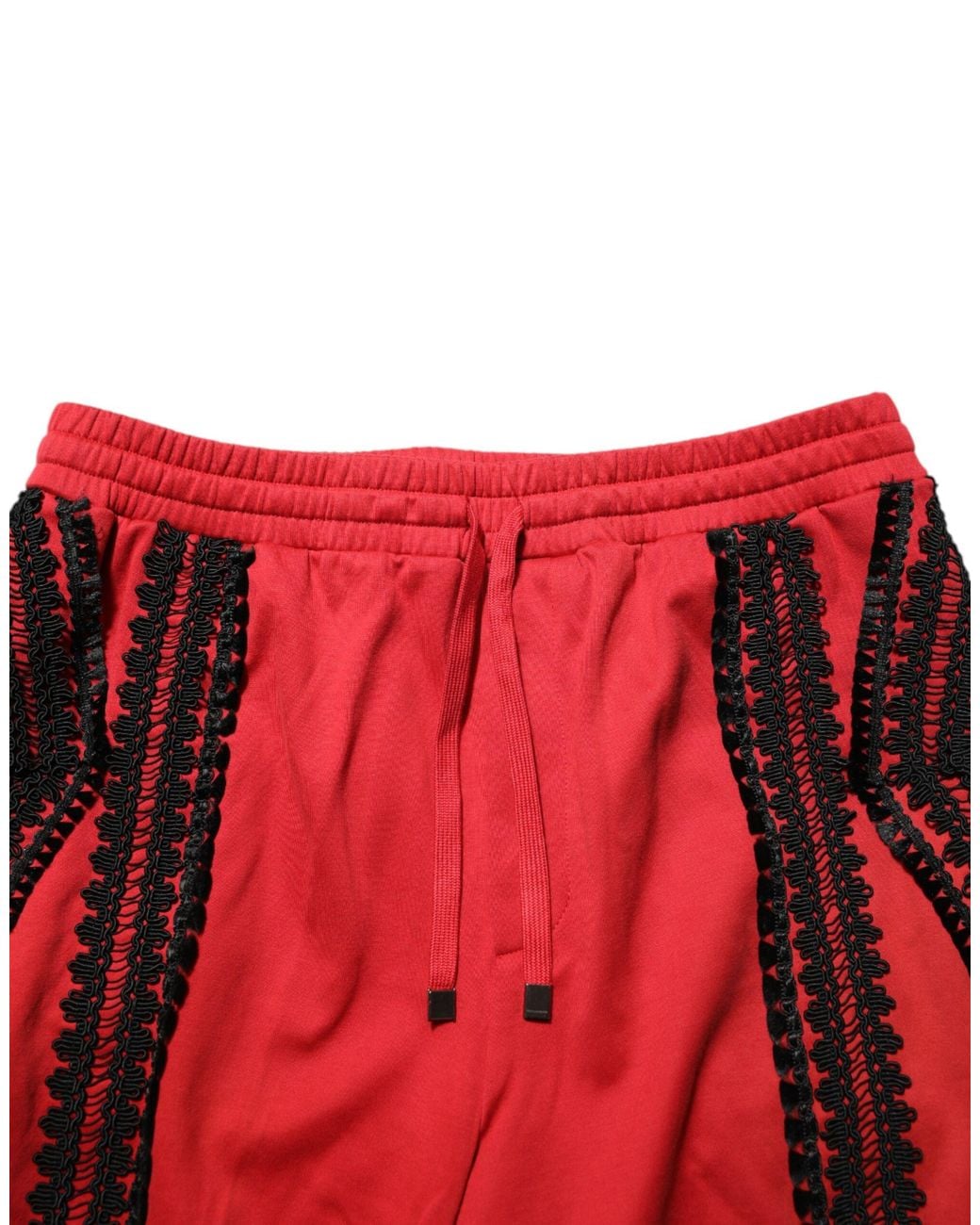 Dolce & Gabbana Red Lace Trim Cropped Pants for men