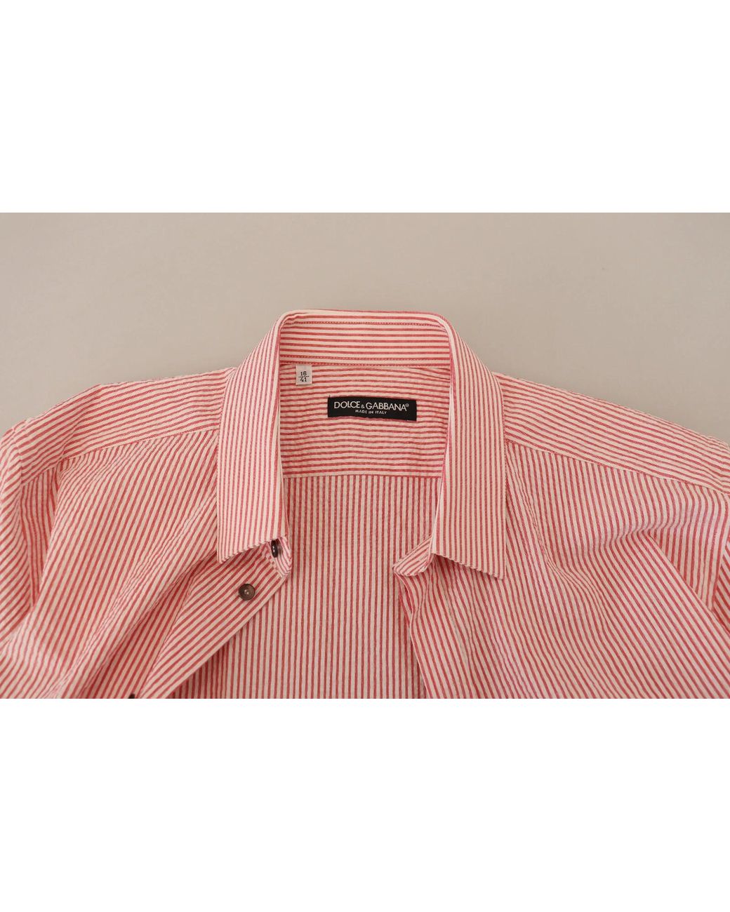 Dolce & Gabbana Pink Red White Striped Cotton Short Sleeve Shirt for men