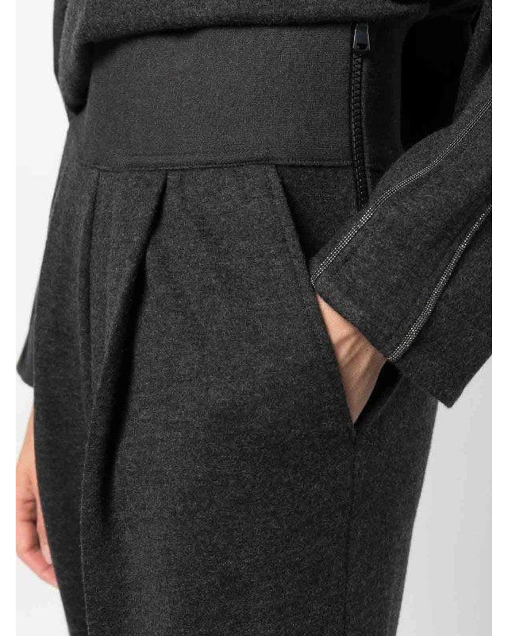 Brunello Cucinelli Black Dark Wool High Waist Trousers