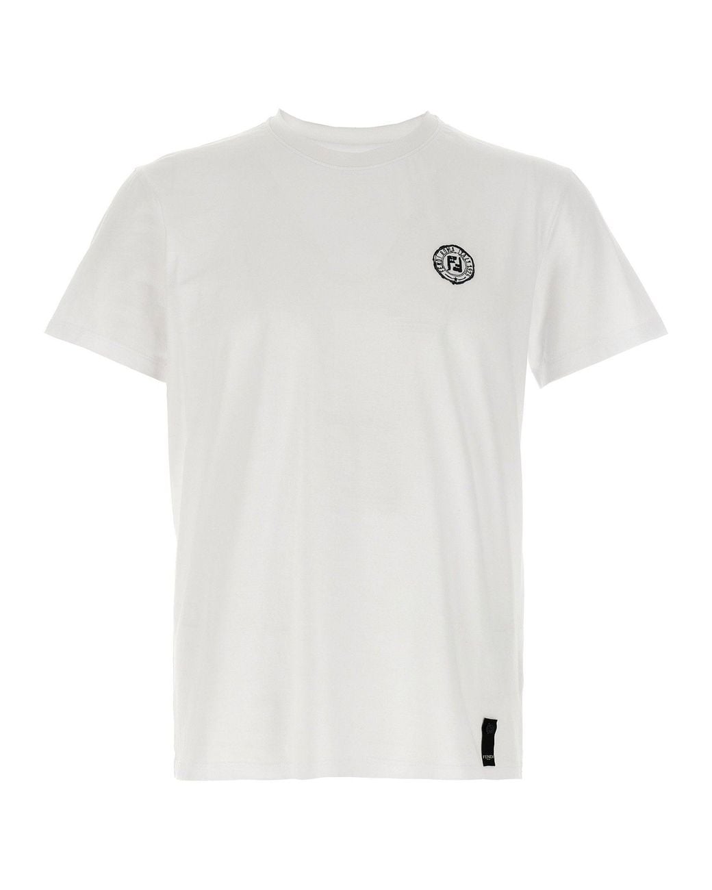 Fendi White Patch-Logo Cotton T-Shirt for men