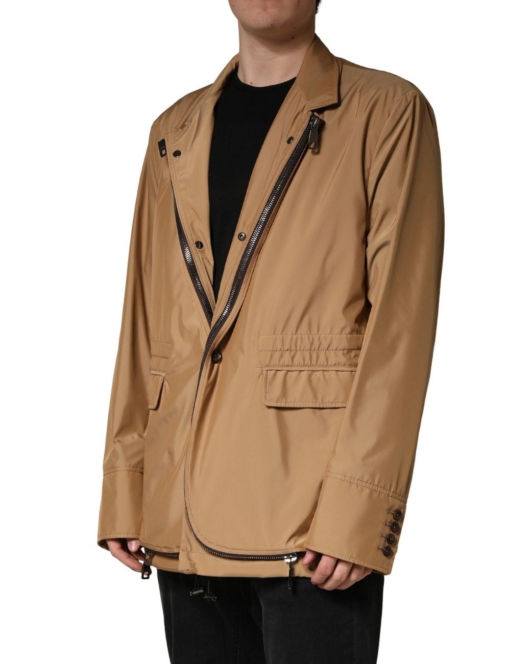 Dolce & Gabbana Natural Single Breasted Layered Coat Jacket Nylon Polyester Clothing for men