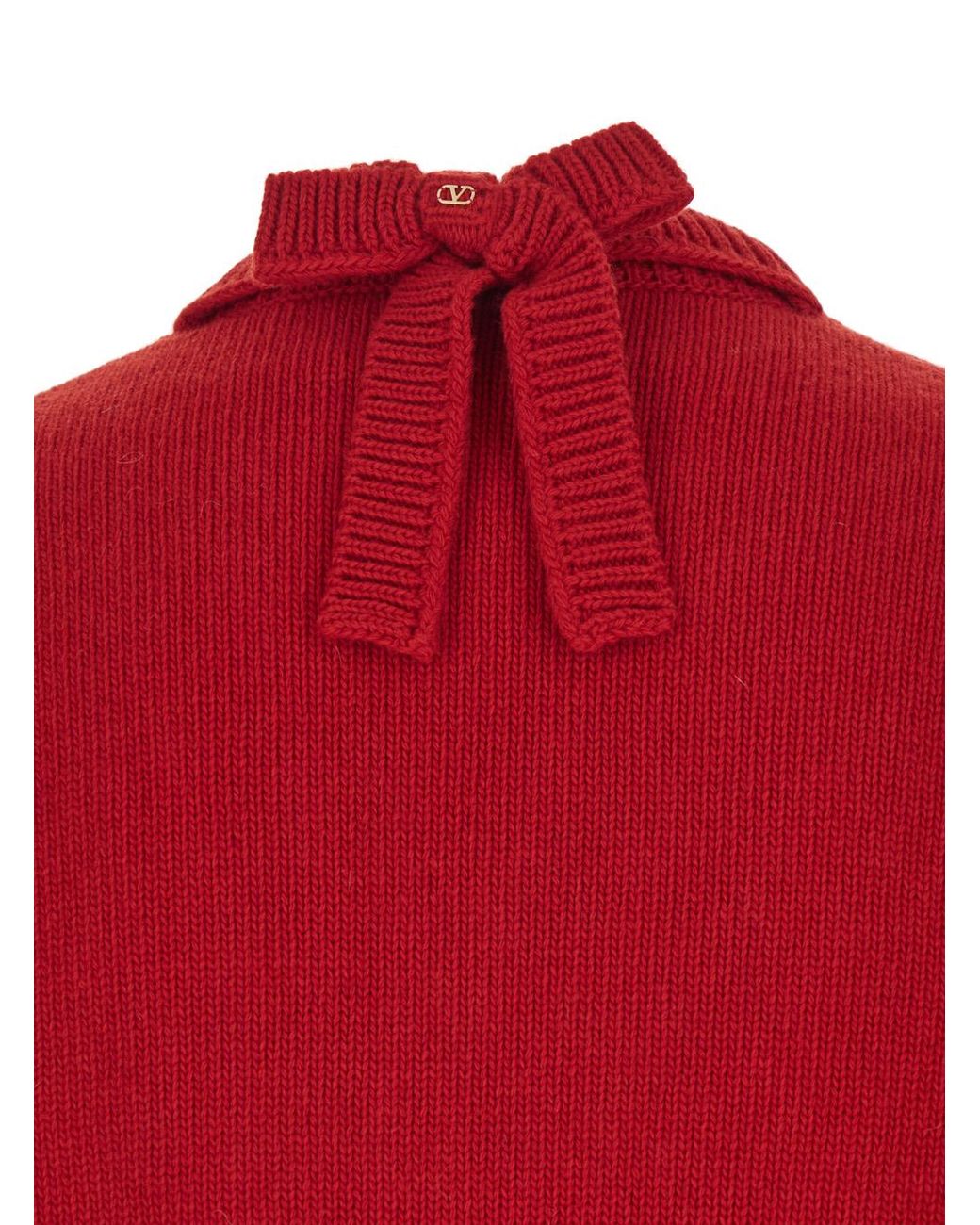 Valentino Red V Neck Sweater With Rear Bow Wool Tops for men