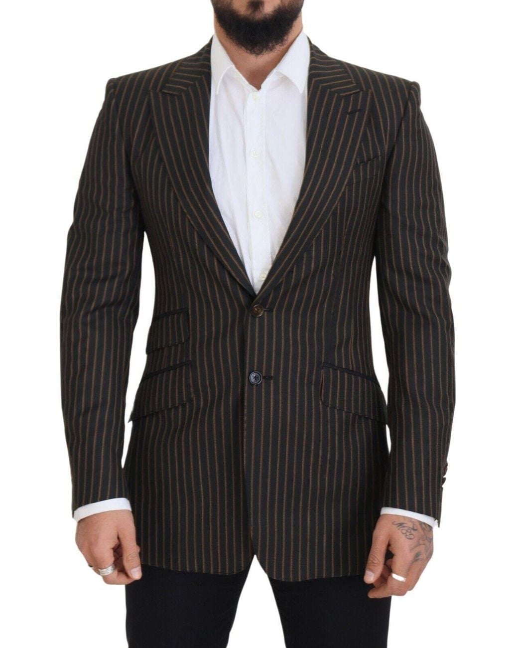 Dolce & Gabbana Black Striped Single Breasted Blazer for men
