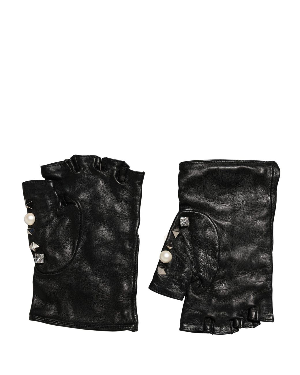 Dolce & Gabbana Black Pearl Embellished Wrist Length Gloves Lamb Leather