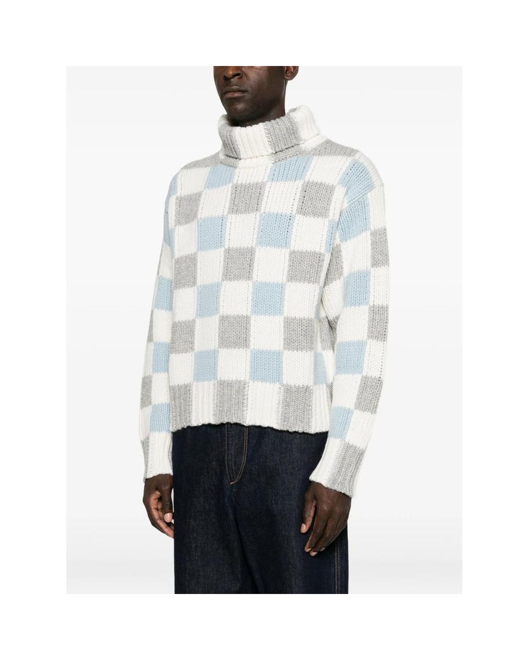 KENZO Blue Checks Roll-Neck Sweater for men
