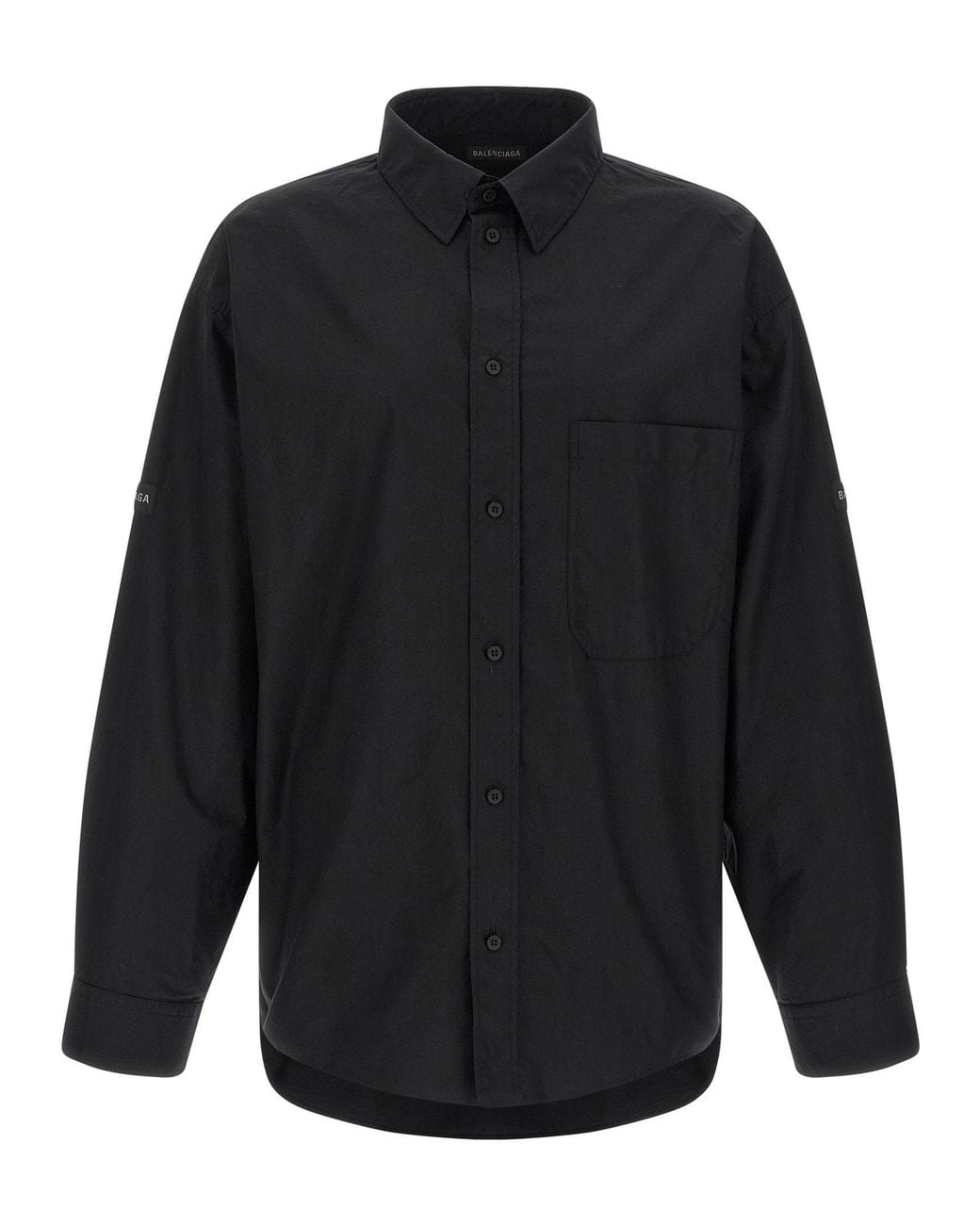 Balenciaga Blue Logo-Patch Cotton Poplin Shirt for men
