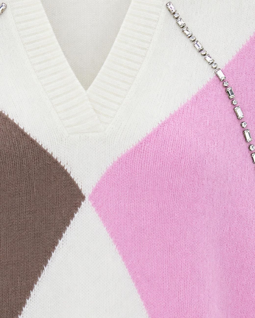 Liu Jo Pink Argyle V-Neck Jumper Pc Pa Wo Wp Sweater