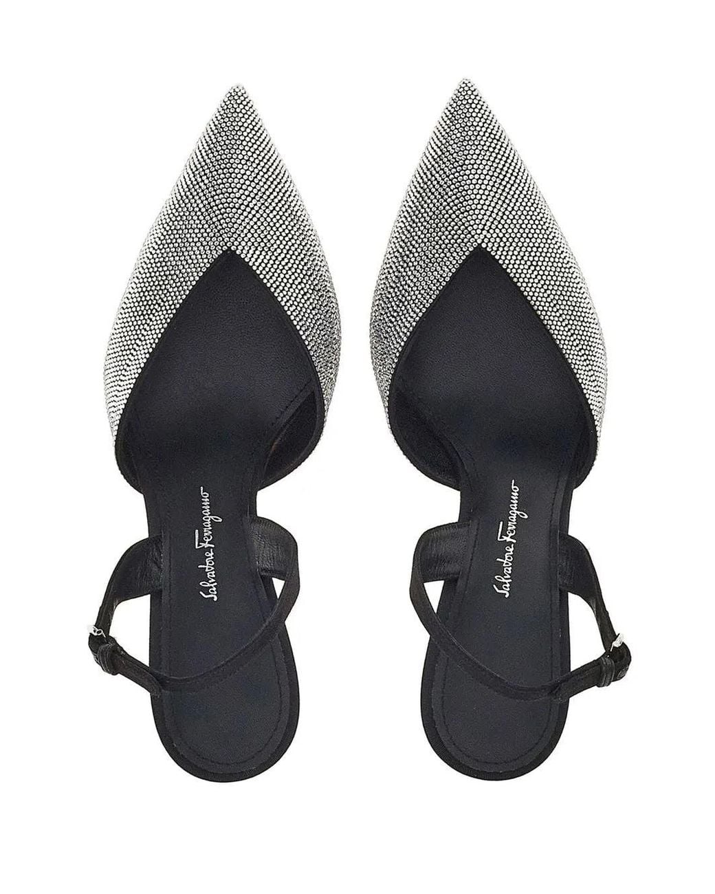 Ferragamo White Crystal Embellished Slingback Pumps