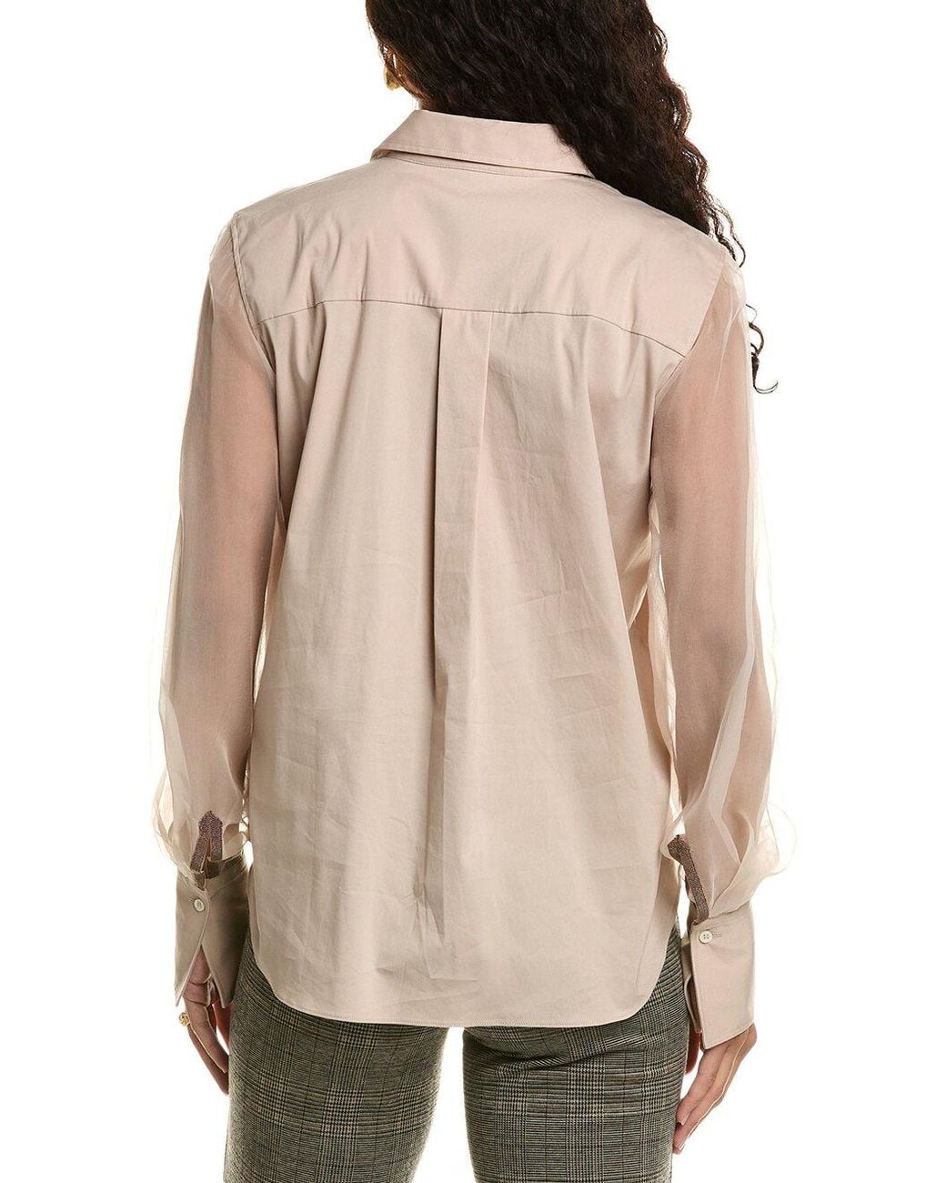 Brunello Cucinelli Natural Sheer Sleeve Blouse