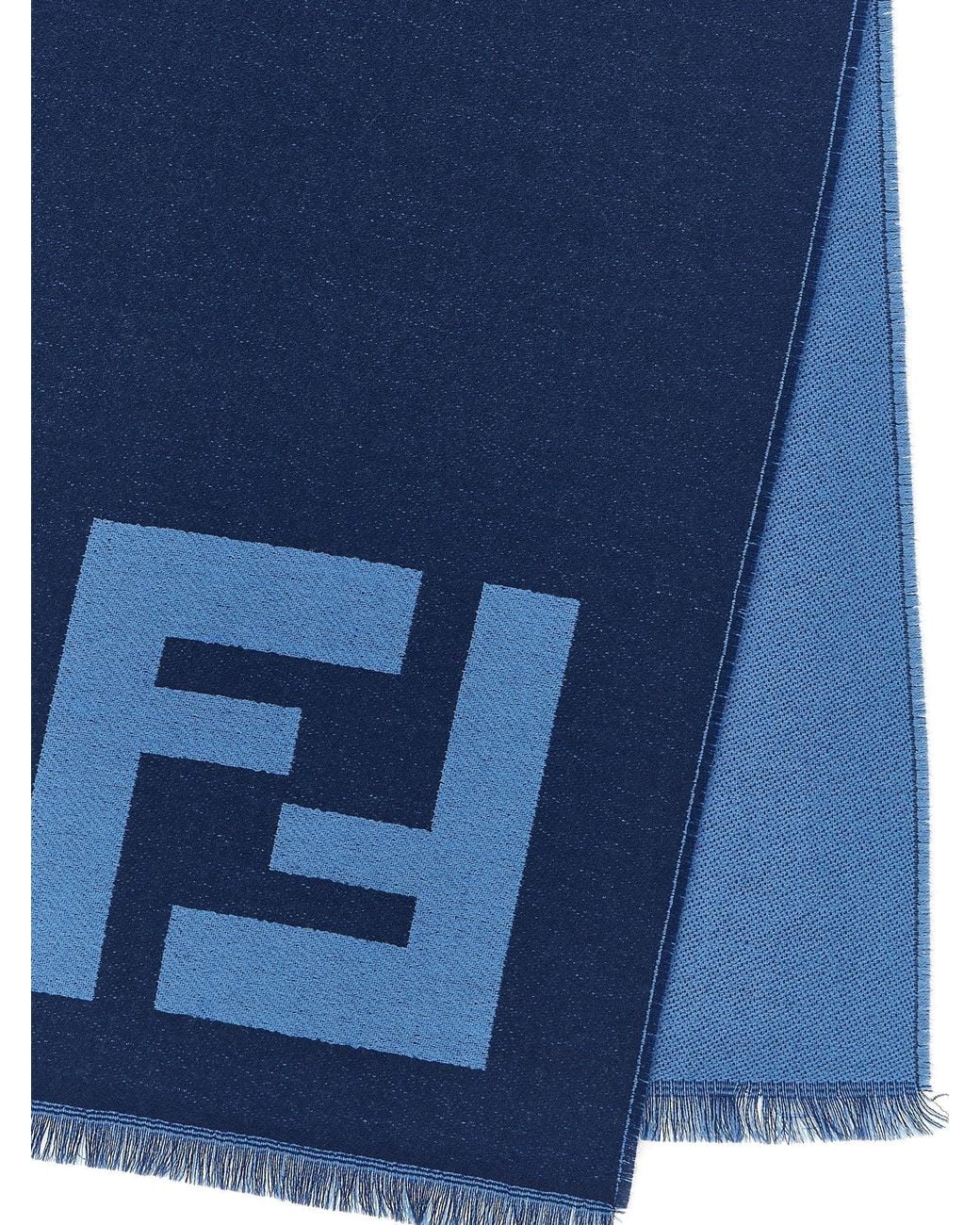 Fendi Blue Ff Macro Jacquard Scarf for men