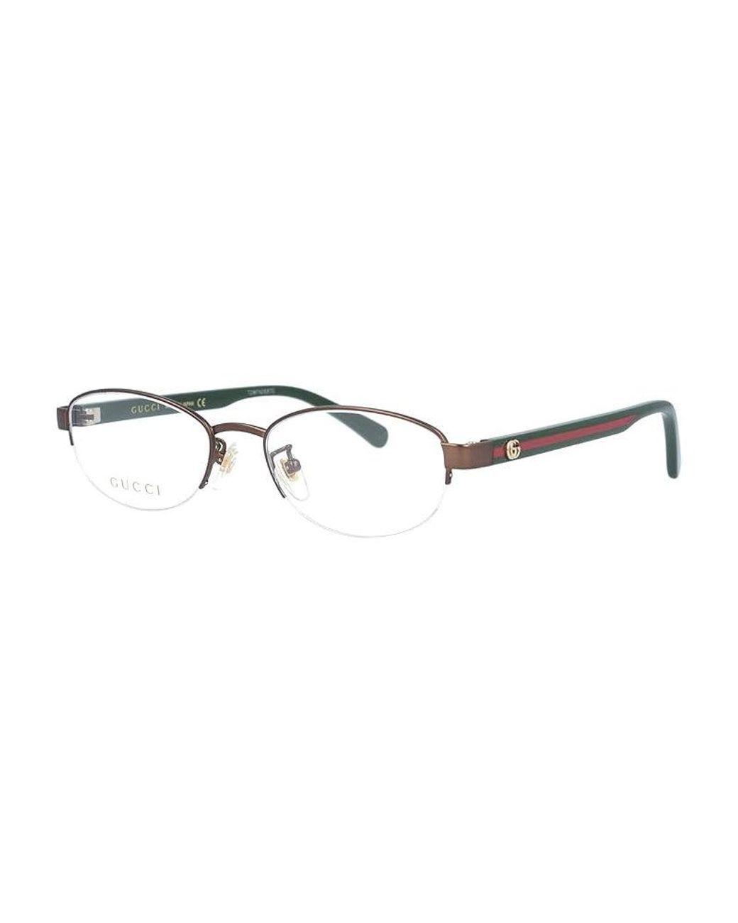 Gucci Metallic Eyeglasses Rectangle Semi Rim, Frame And Clear Demo Lenses Lens Gg0719Oj003