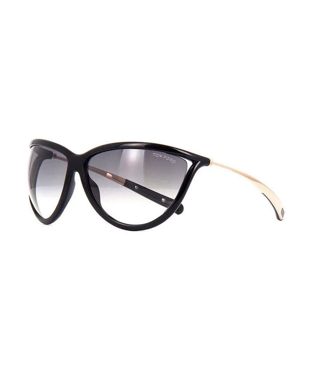 Tom Ford Black Sunglasses Cat Eye Full Rim, Shiny Frame And Smoke Gradient Lens Ft077001B