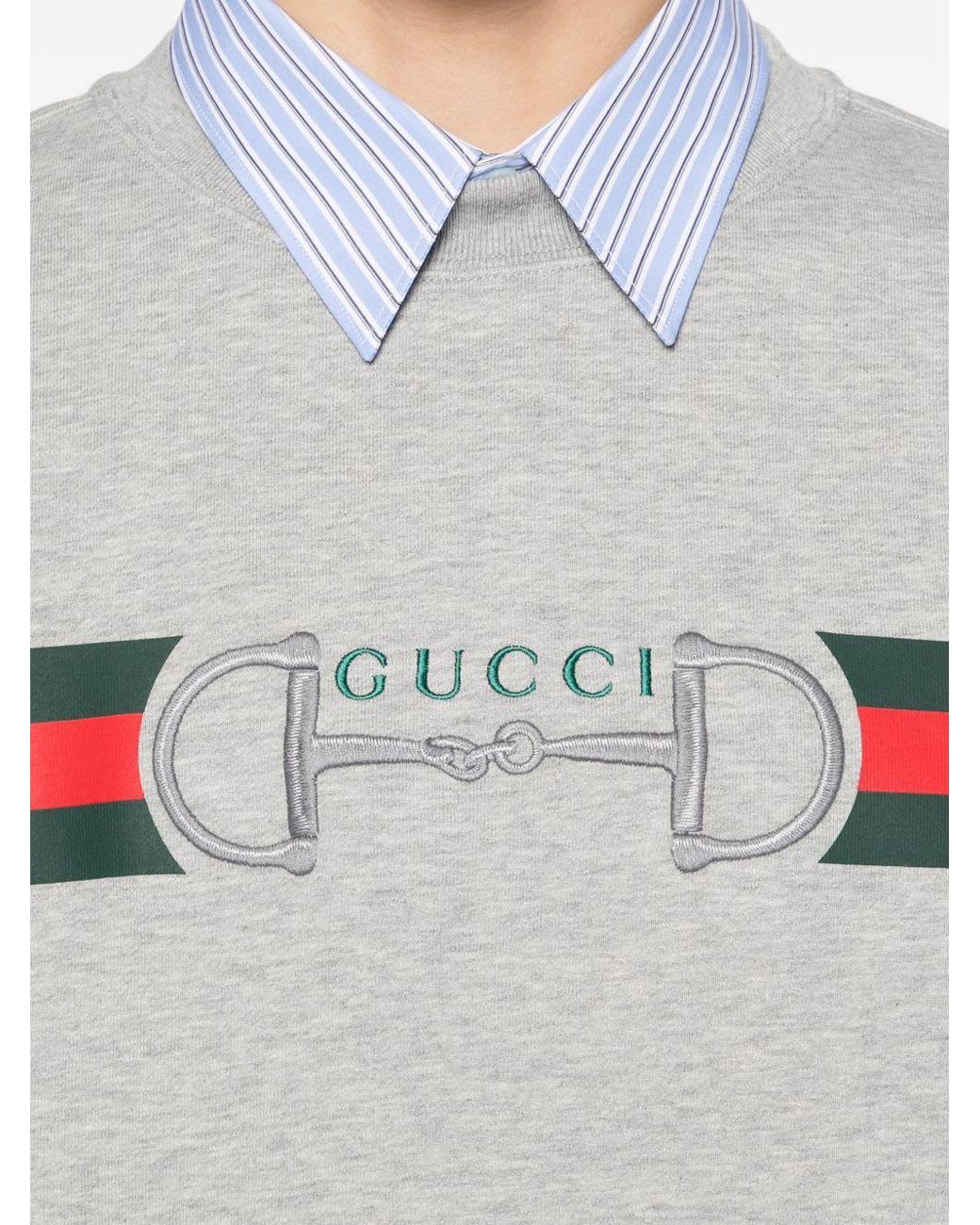 Gucci Gray Cotton Sweatshirt With Print On The Front for men