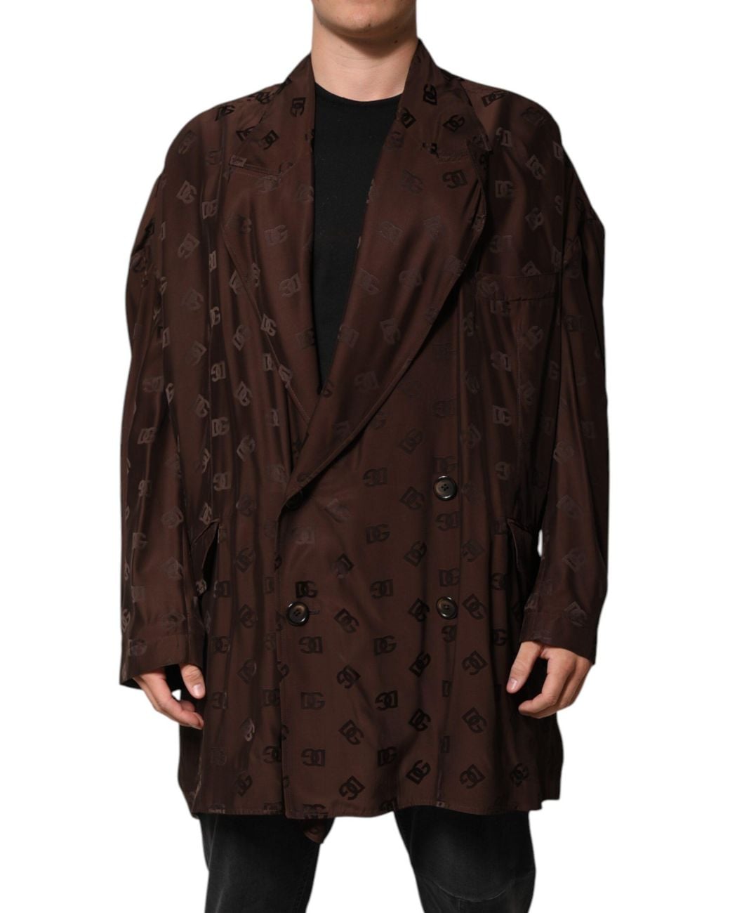 Dolce & Gabbana Brown Logo Print Doublebreasted Blazer for men