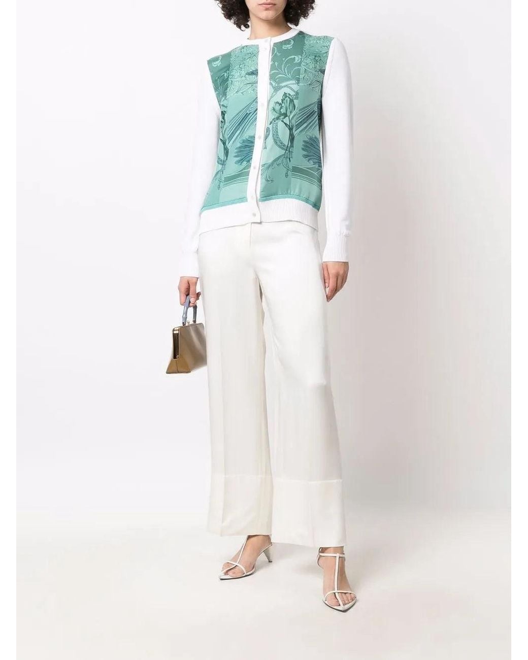 Ferragamo Green Floral-Print Buttoned Cardigan