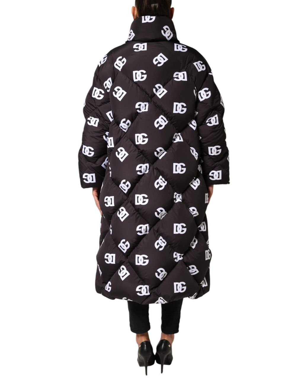 Dolce & Gabbana Black Dg Mania Puffer Quilted Long Coat Jacket Polyester Clothing