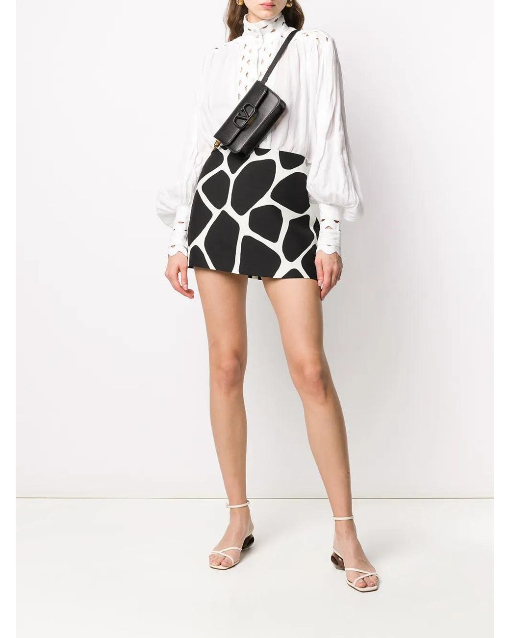 Valentino Black Giraffe Print Fitted Mini Skirt