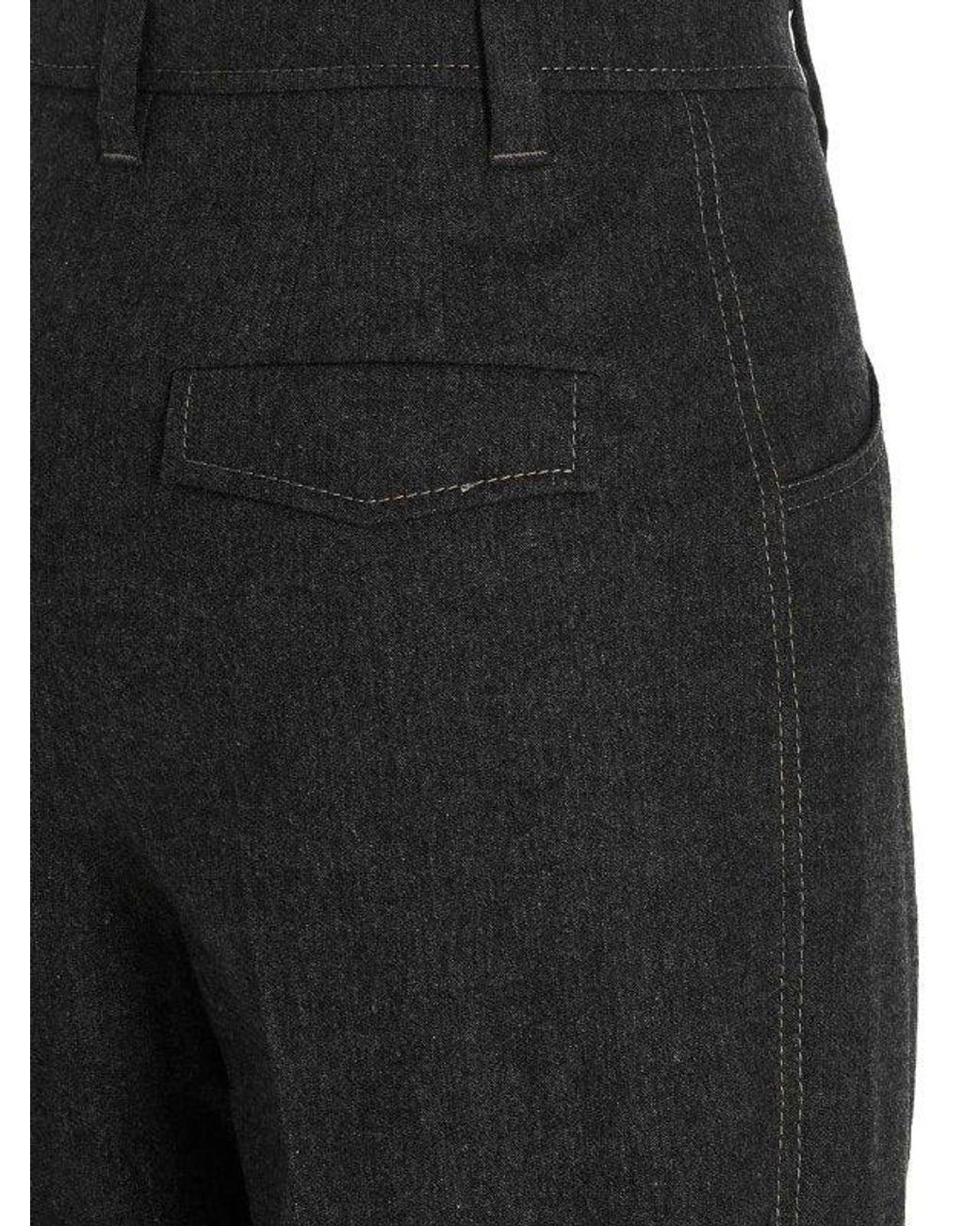 Brunello Cucinelli Black Dark Wool Blend Tapered Trousers