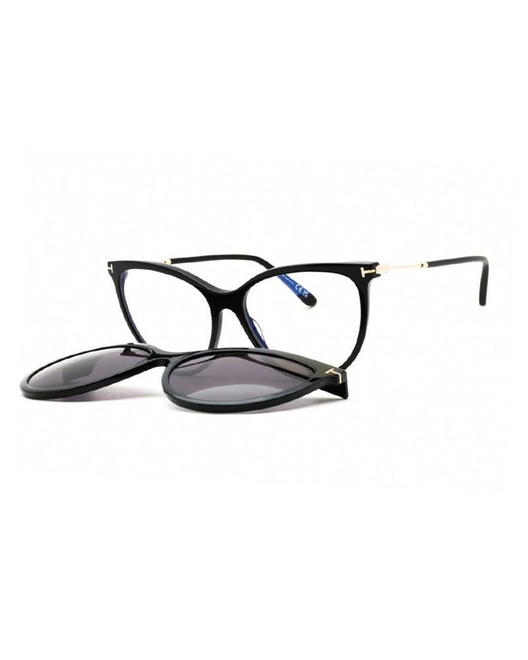 Tom Ford Black Eyeglasses Cat Eye Full Rim, Shiny Frame And Clear/ Light Block Lenses Lens Ft5994-B001