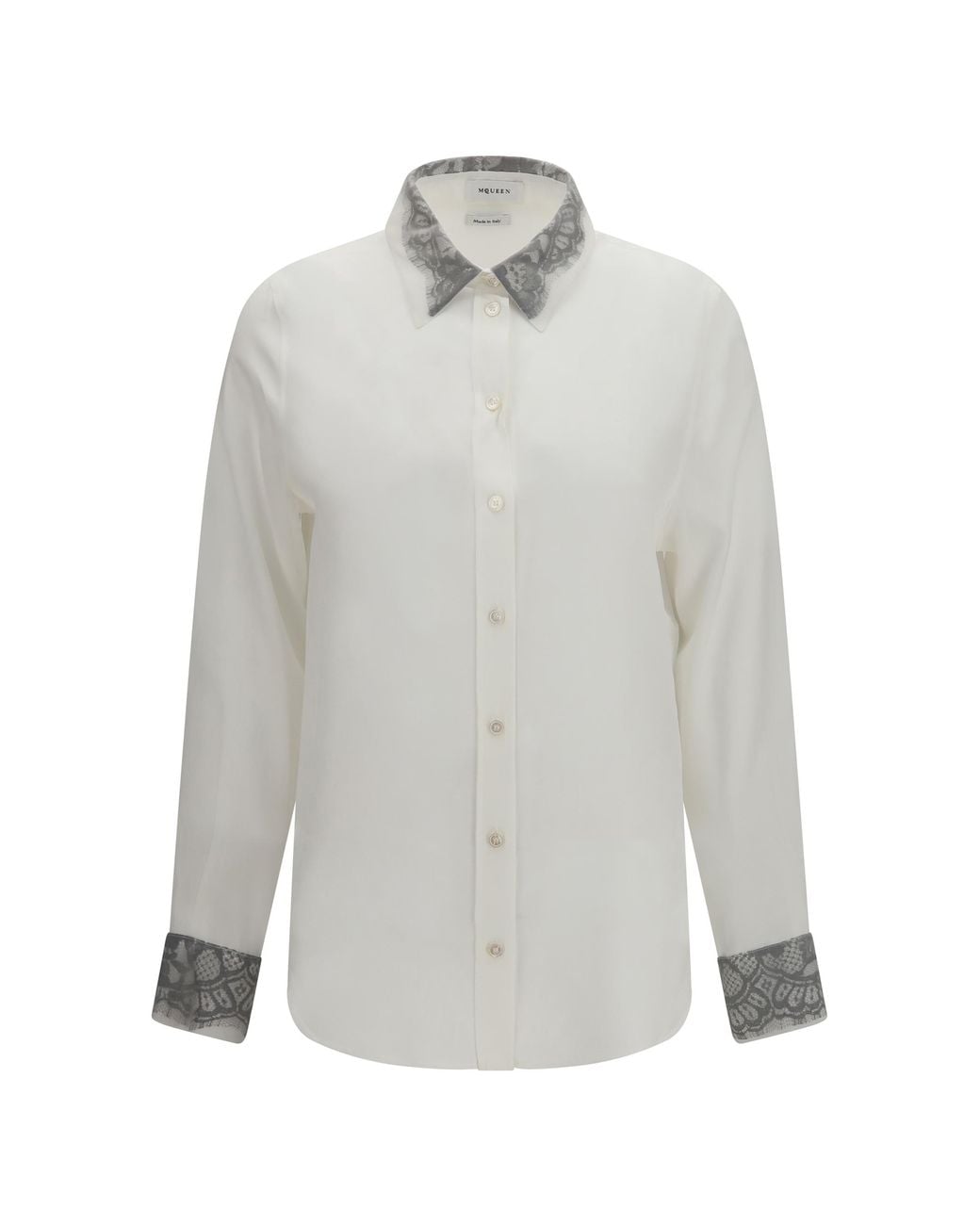 McQueen White Floral Lace Detail Shirt Silk