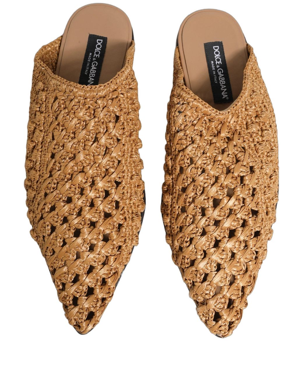 Dolce & Gabbana Brown Woven Straw Slides Sandals Flats Shoes for men