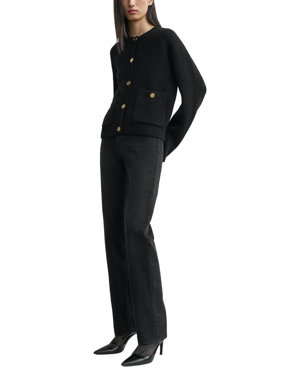 Totême Black Hammered Button Cardigan