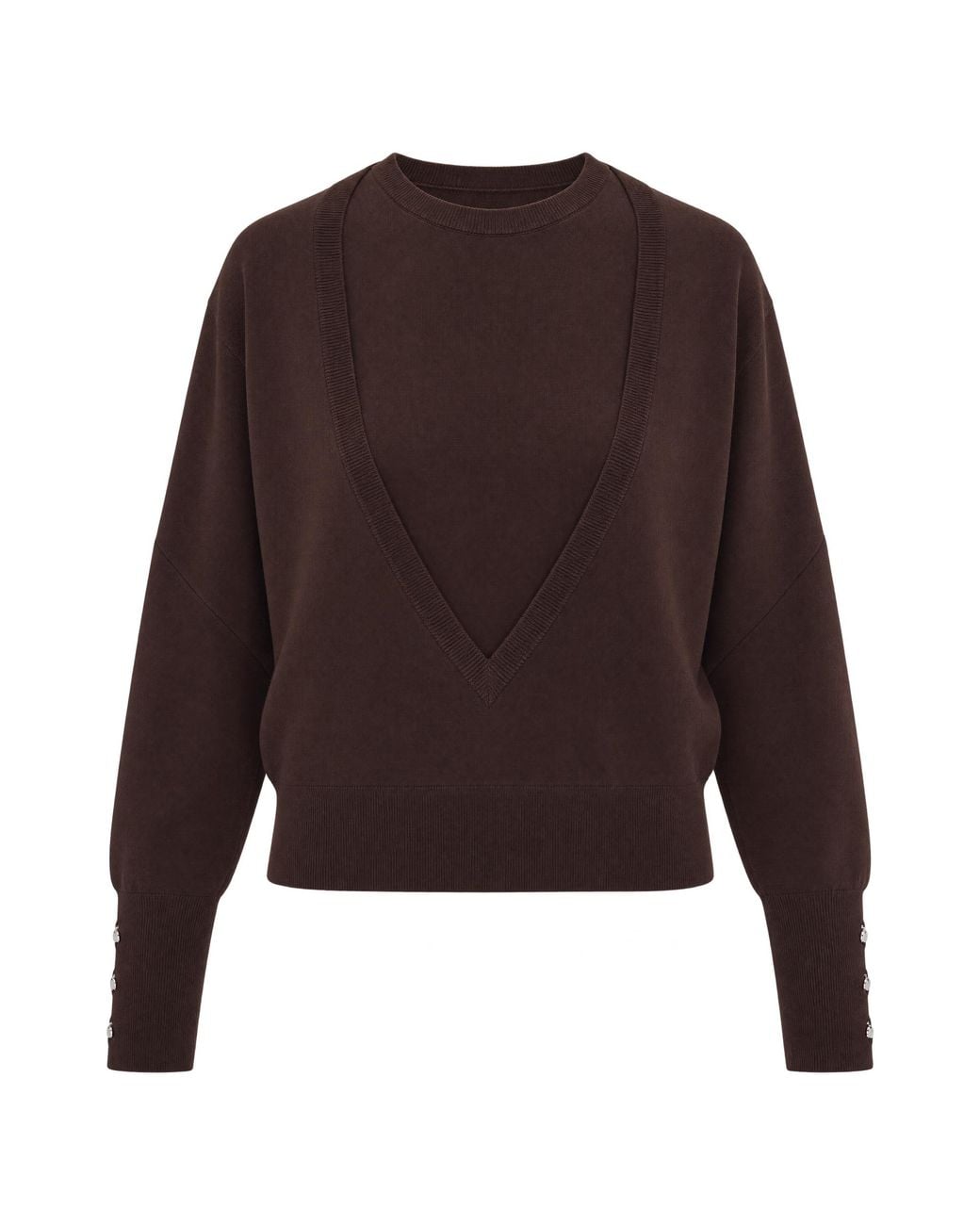 Patrizia Pepe Brown Crewneck Sweater Layering-Effect Wool