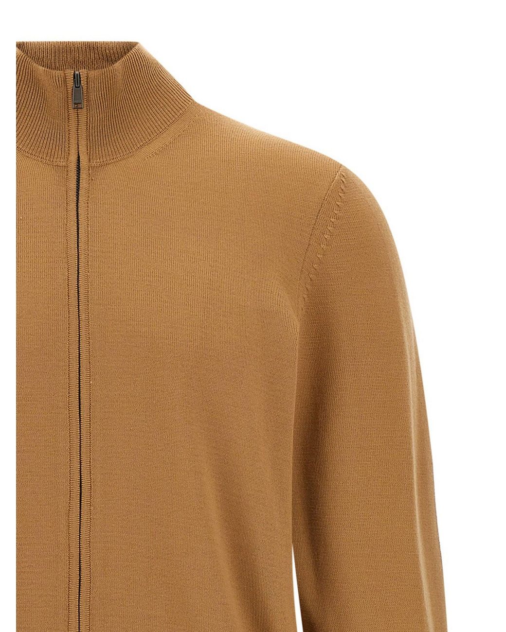 Boss Brown Virgin Wool Shaved Knit Cardigan for men
