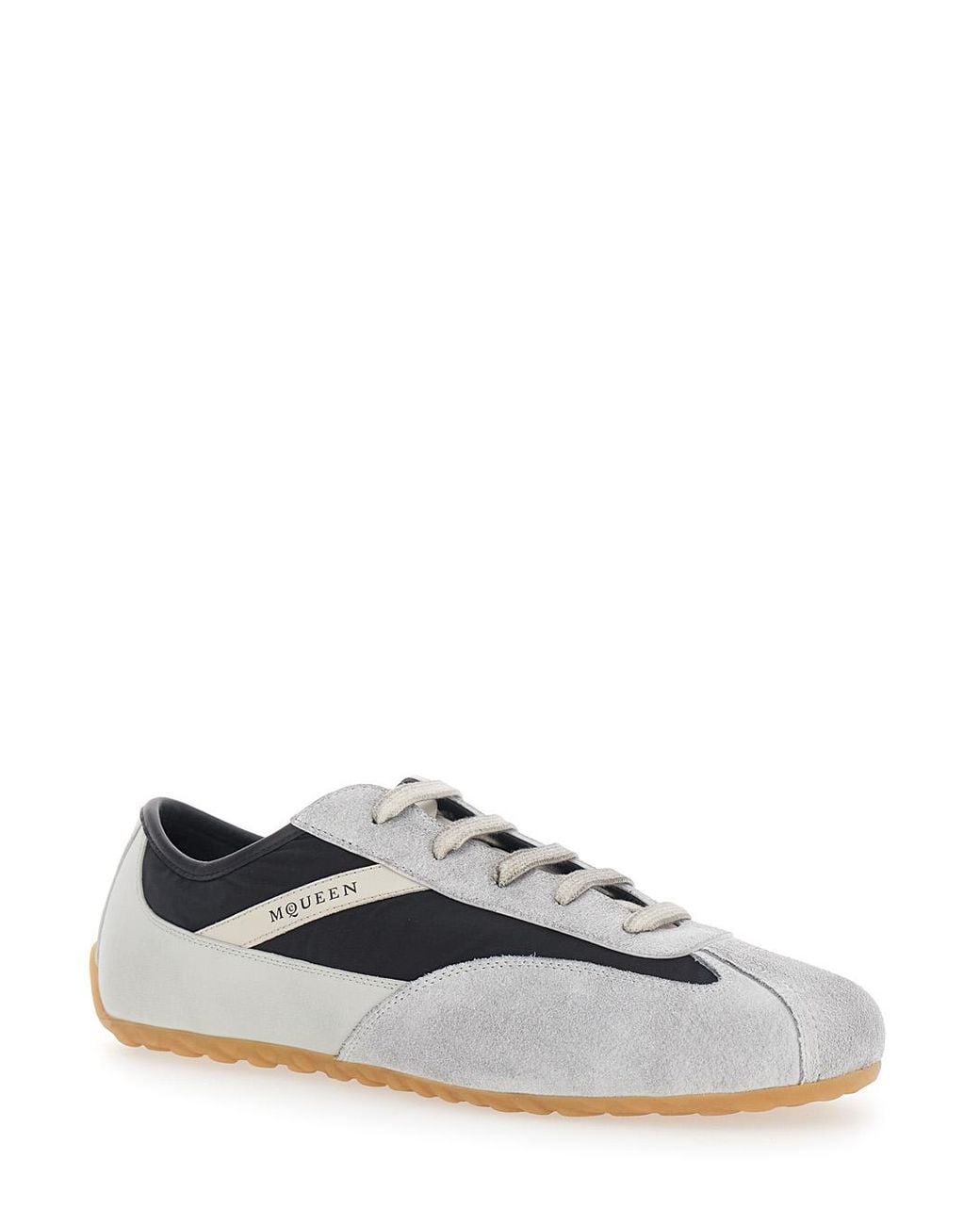 McQueen White Low Top Sneakers Boxe Suede Calf Leather Trainers for men