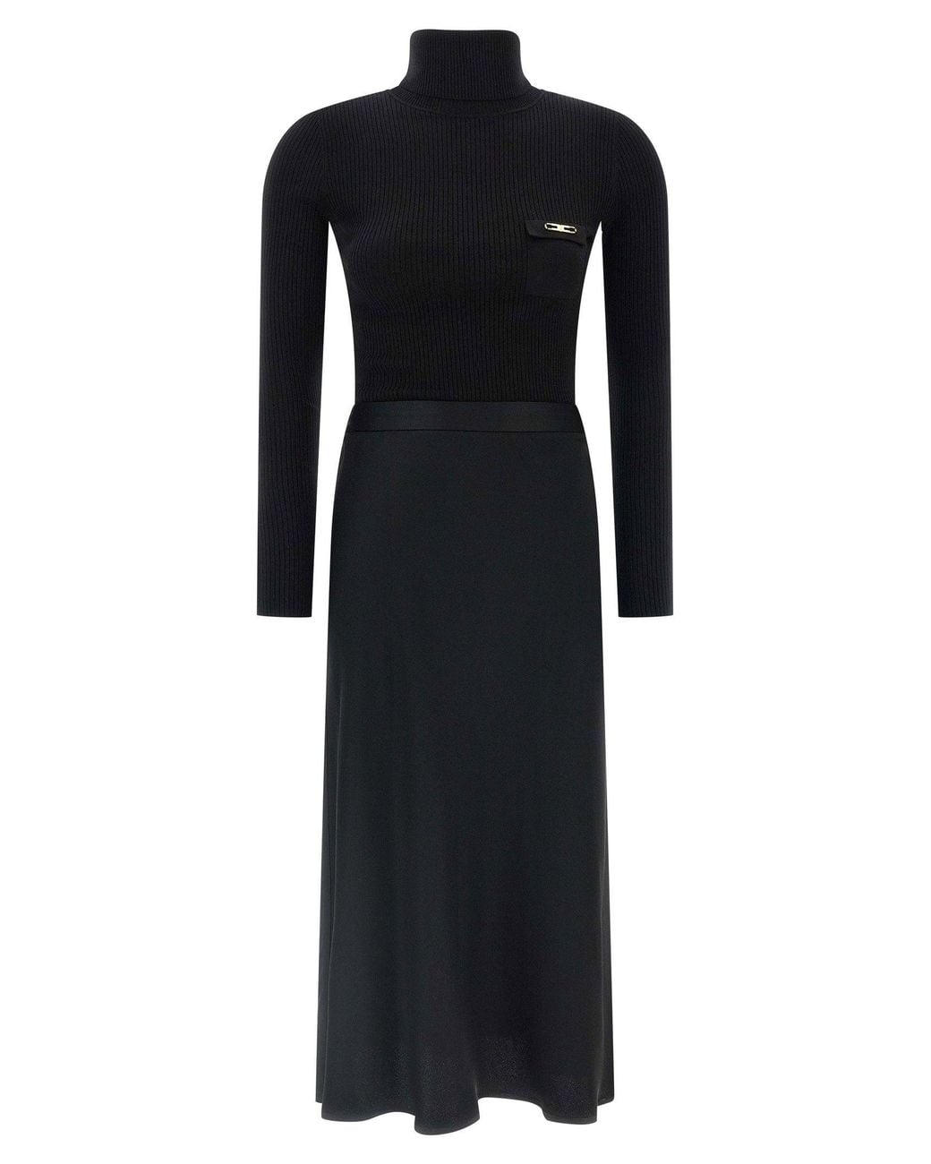 Elisabetta Franchi Black Ribbed Turtleneck Dress